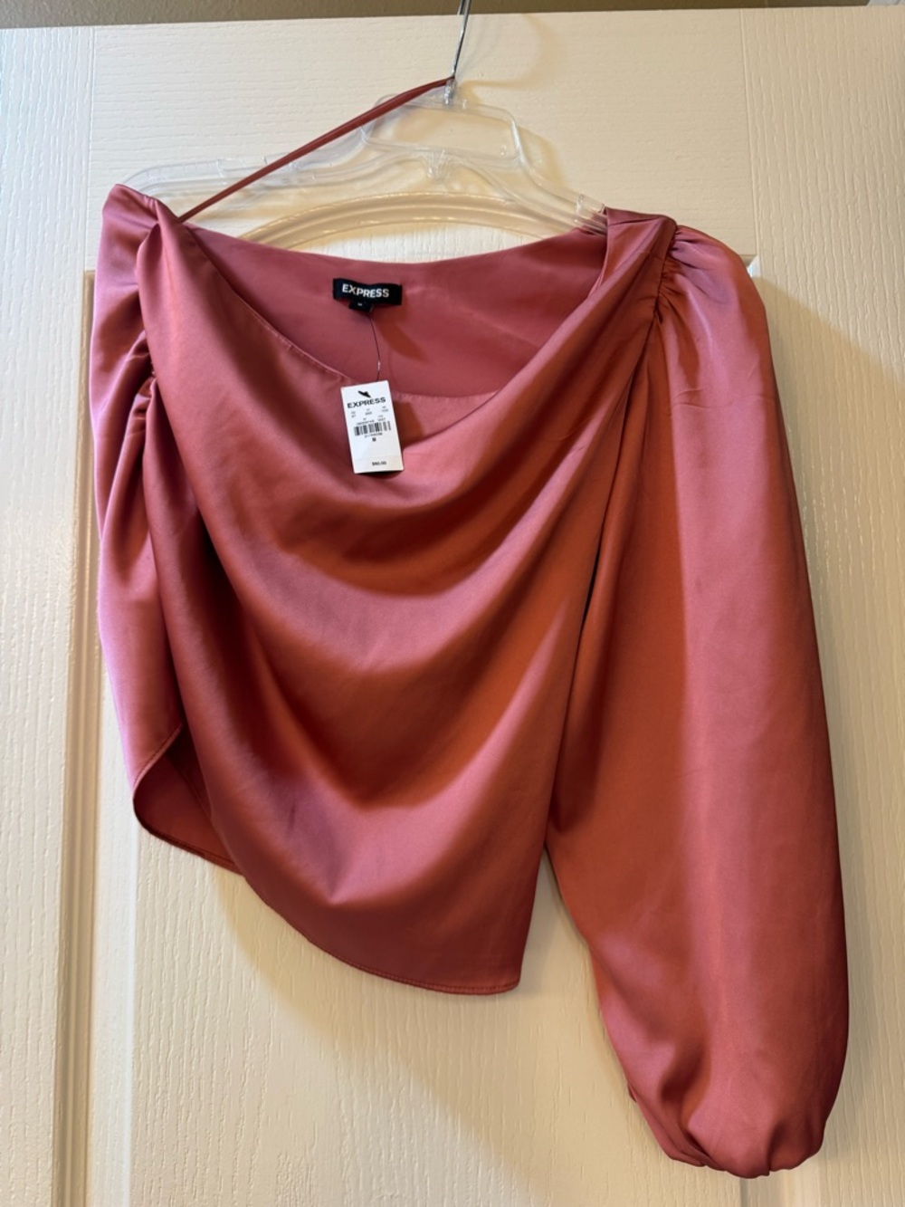 Express Satin One-Shoulder Top in Dusty Rose